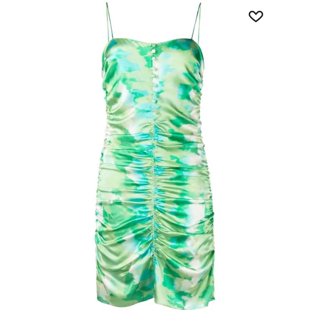 GANNI Silk Stretch Satin Ruched Mini Dress Lily Green Size 44 or US Large - Picture 2 of 16